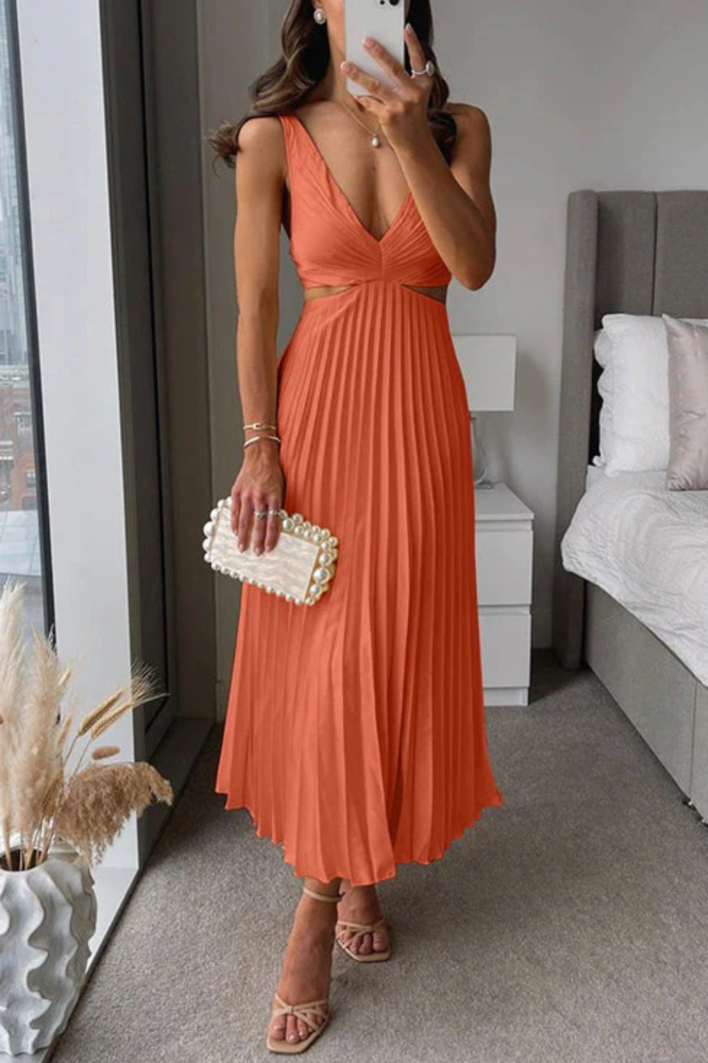 Damen elegantes plissiertes Partykleid Maxi für festliche Anlässe