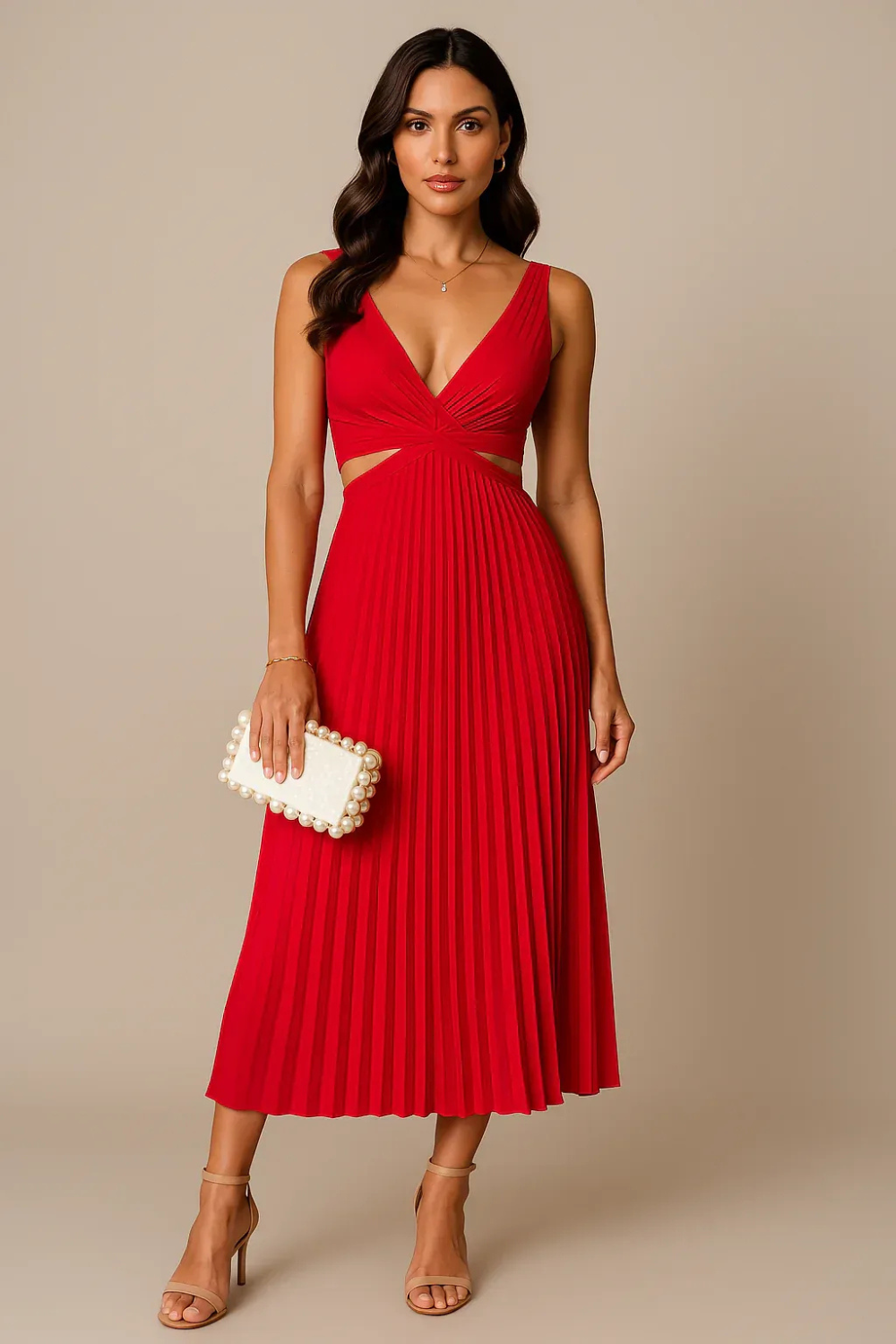 Damen elegantes plissiertes Partykleid Maxi für festliche Anlässe