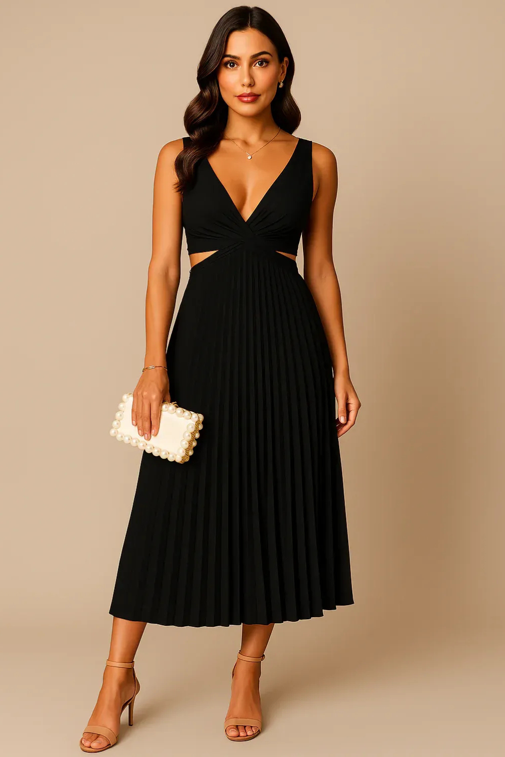 Damen elegantes plissiertes Partykleid Maxi für festliche Anlässe