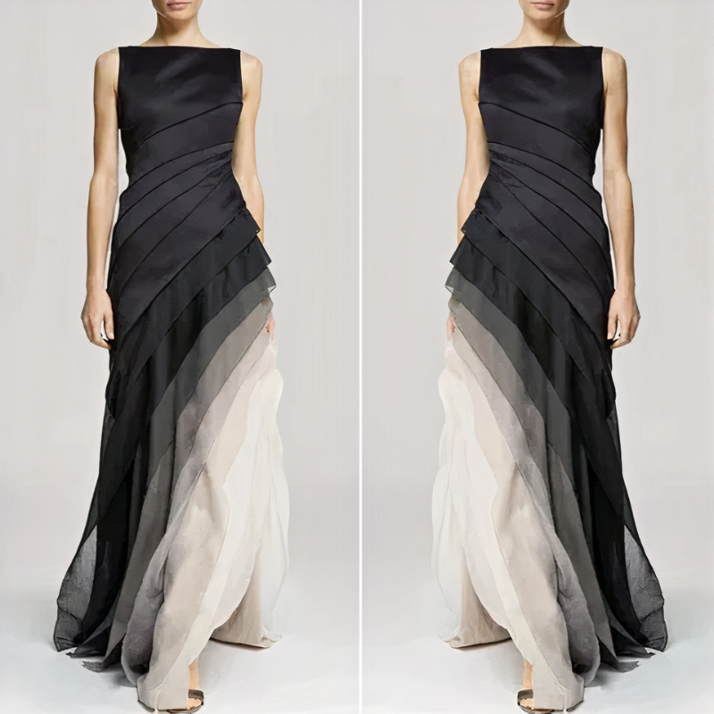 Damen elegantes schwarz-weißes Abendkleid – stilvolles Kleid für besondere Anlässe