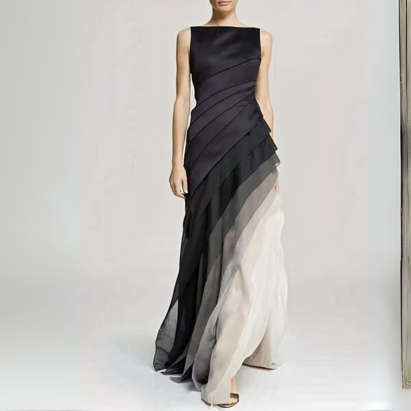 Damen elegantes schwarz-weißes Abendkleid – stilvolles Kleid für besondere Anlässe