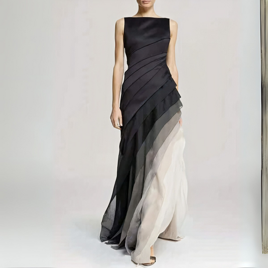 Damen elegantes schwarz-weißes Abendkleid – stilvolles Kleid für besondere Anlässe