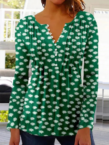 Damen geblümte Langarmbluse mit floralem Muster für vielseitige Outfits