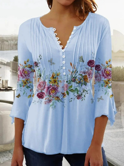 Damen geblümte Langarmbluse mit floralem Muster für vielseitige Outfits