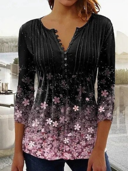 Damen geblümte Langarmbluse mit floralem Muster für vielseitige Outfits
