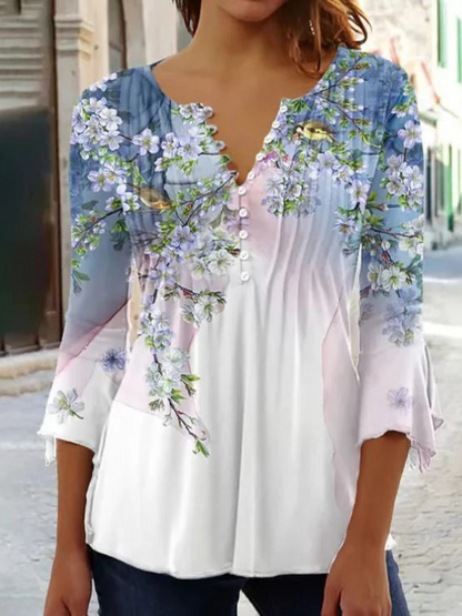 Damen geblümte Langarmbluse mit floralem Muster für vielseitige Outfits