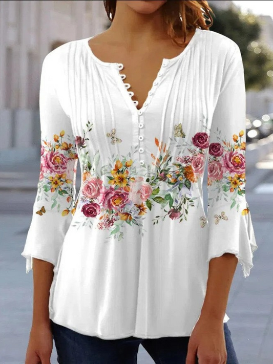 Damen geblümte Langarmbluse mit floralem Muster für vielseitige Outfits
