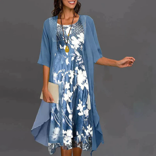  Damen geblümtes Sommerkleid in Midi-Länge mit Strickjacke für stilvolle Sommer-Outfits