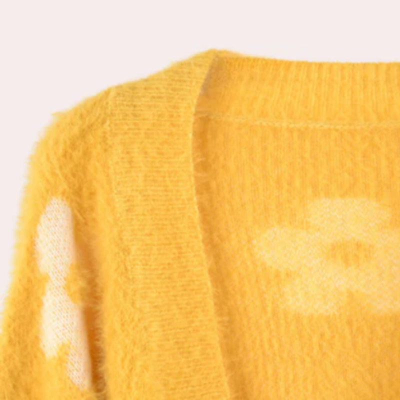 Damen gemütlicher Blumen-Strickjacke mit floralem Muster