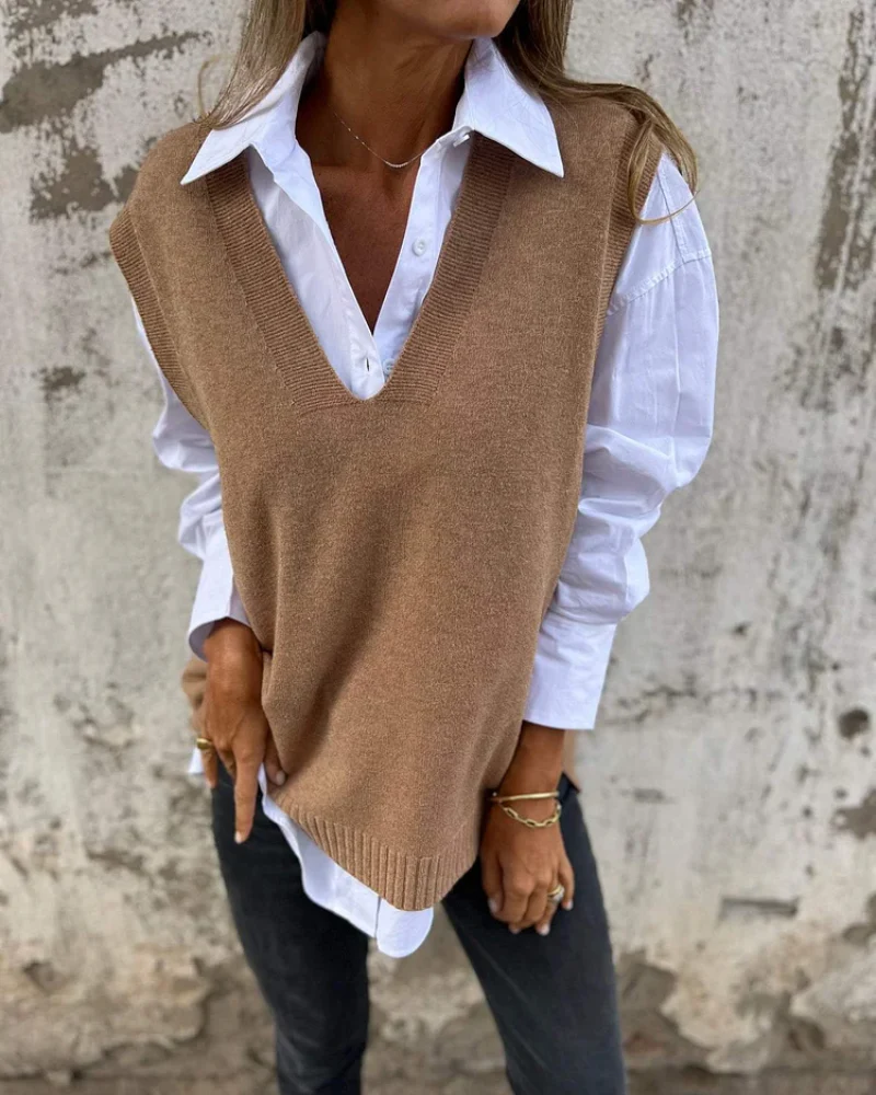 Damen gestrickte Herbstweste in zeitlosem Design für die Übergangszeit