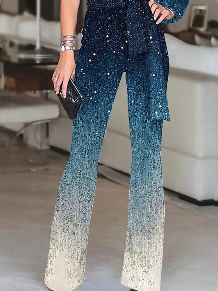 Damen stylischer Glitzer-Jumpsuit mit tailliertem Schnitt für Abendveranstaltungen