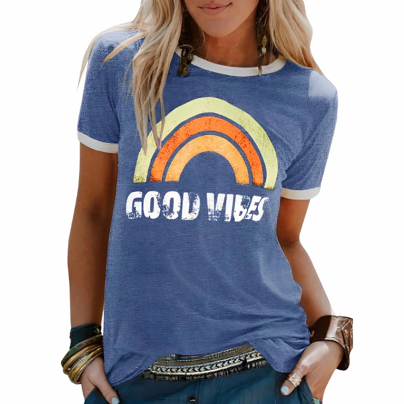 Damen Good-Vibes-T-Shirt mit positivem Print und lockerem Schnitt