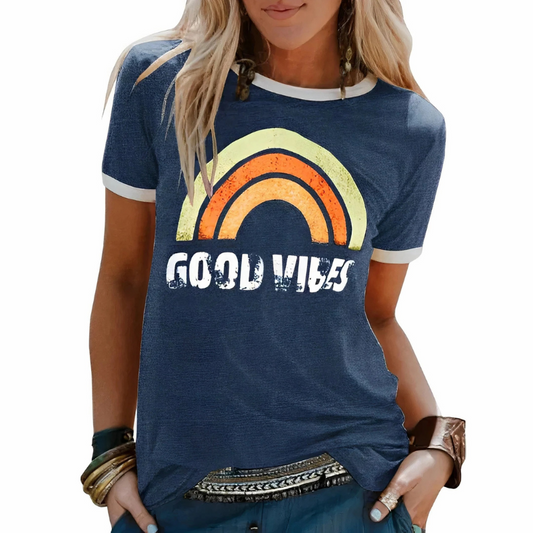 Damen Good-Vibes-T-Shirt mit positivem Print und lockerem Schnitt