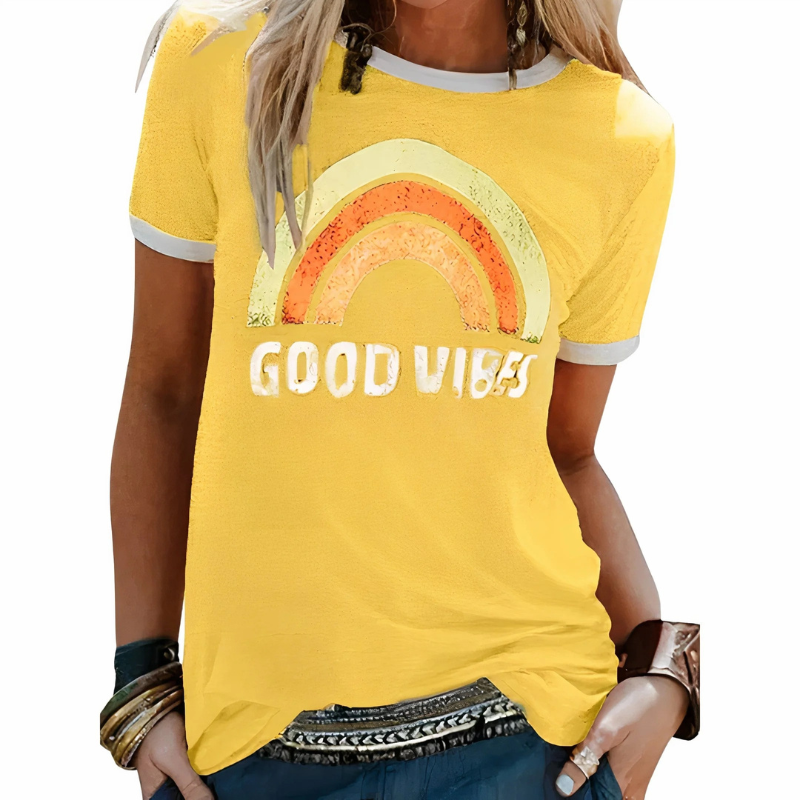 Damen Good-Vibes-T-Shirt mit positivem Print und lockerem Schnitt