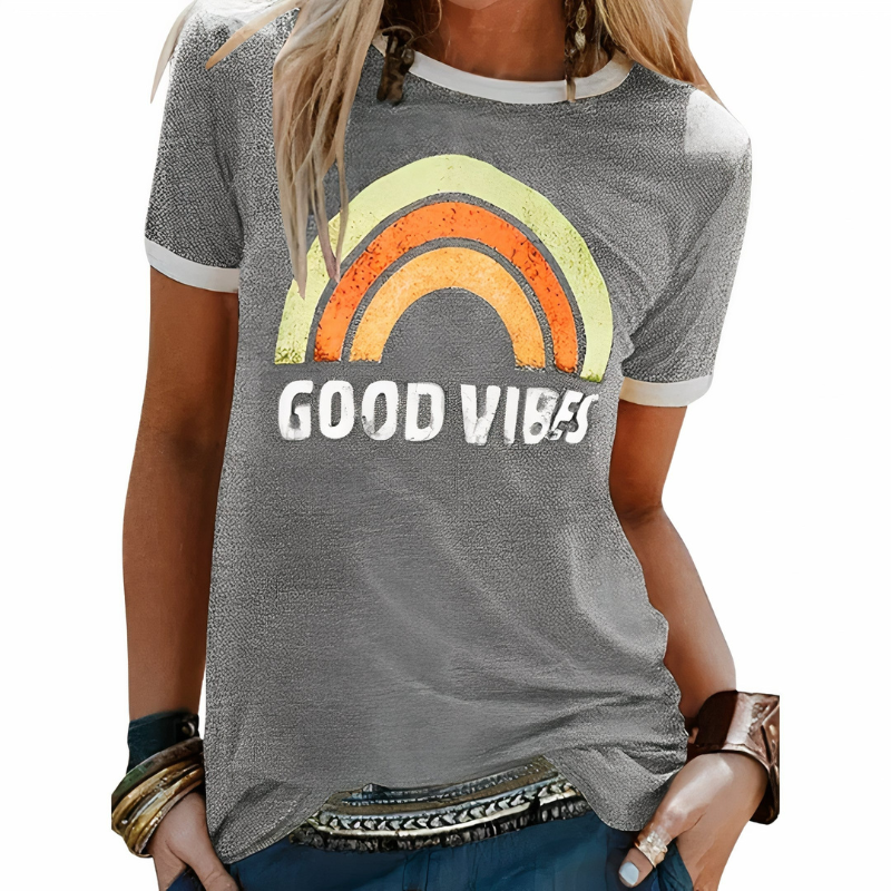 Damen Good-Vibes-T-Shirt mit positivem Print und lockerem Schnitt