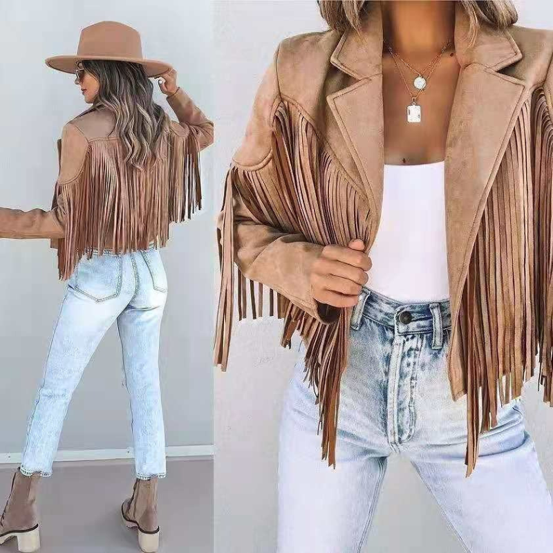 Damen Herbstjacke mit Fransen im modernen Stil
