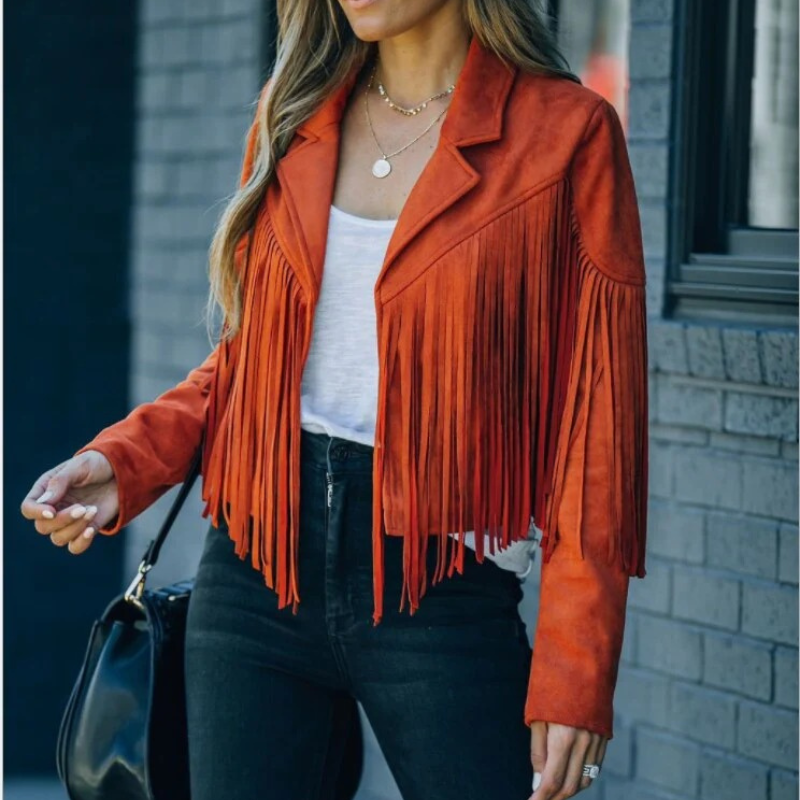 Damen Herbstjacke mit Fransen im modernen Stil