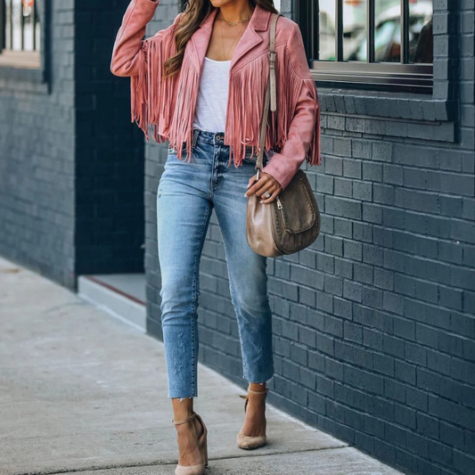 Damen Herbstjacke mit Fransen im modernen Stil