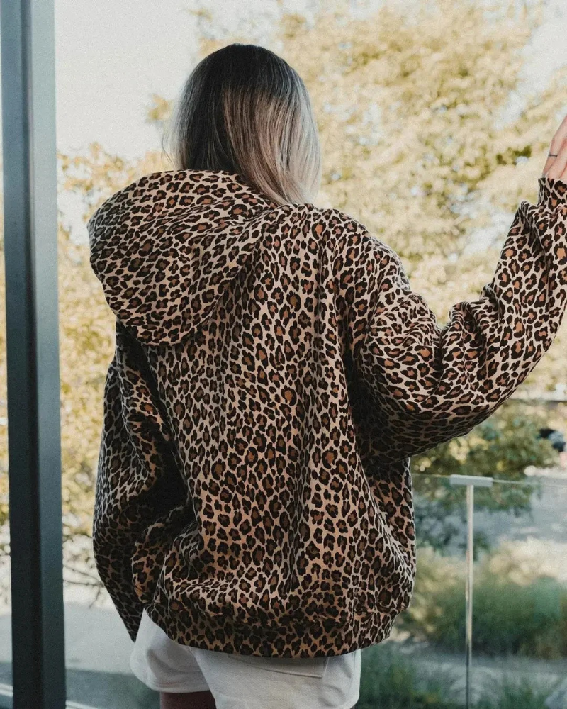 Damen-Kapuzenjacke mit Leopardenprint, modisch und bequem für Alltag und Freizeit