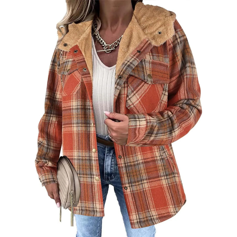 Damen karierte Kapuzenjacke, stilvolle und bequeme Jacke mit klassischem Karomuster und moderner Passform