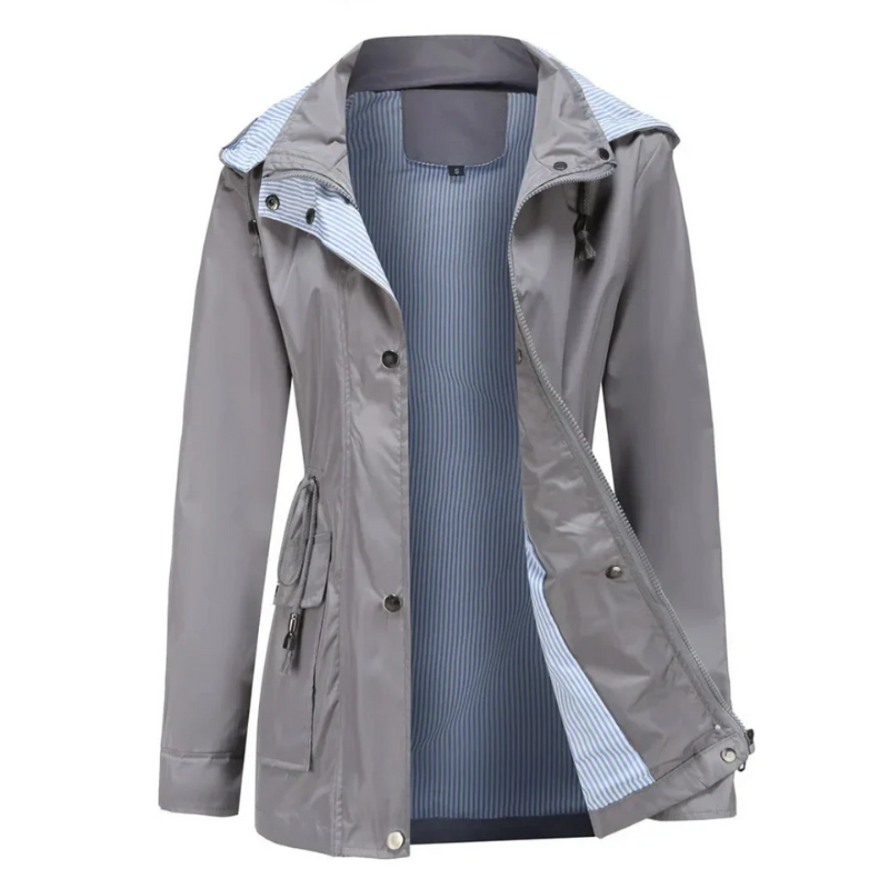 Damen klassische Regenjacke, elegante und praktische Jacke für nasses Wetter