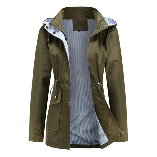 Damen klassische Regenjacke, elegante und praktische Jacke für nasses Wetter