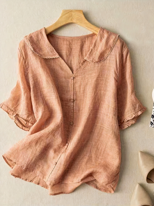 Damen klassische Vintage-Bluse | Kurzarm