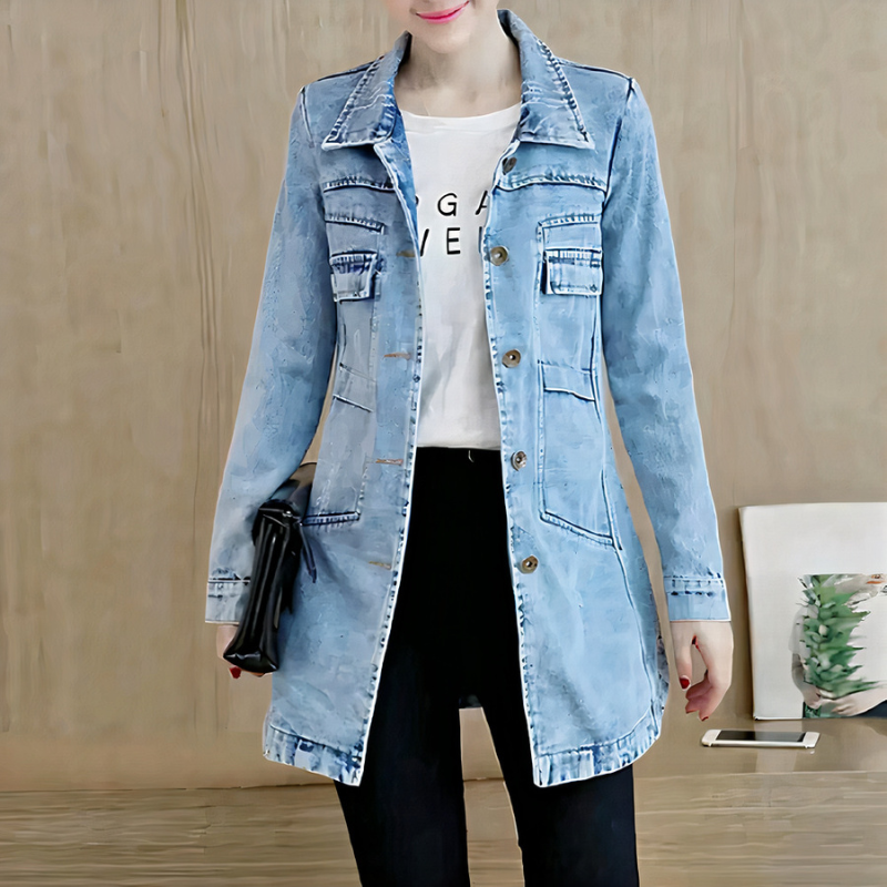 Damen klassische Vintage-Jeansjacke, lässig und stilvoll kombinierbar für Freizeit und Alltag