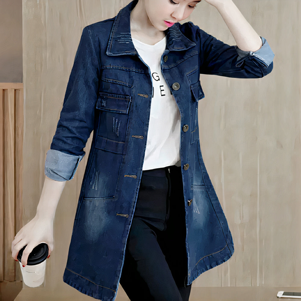 Damen klassische Vintage-Jeansjacke, lässig und stilvoll kombinierbar für Freizeit und Alltag