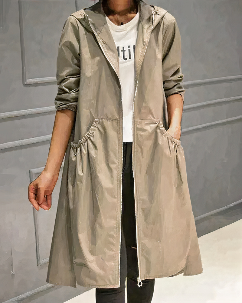 Damen klassischer Trenchcoat mit Kapuze in elegantem Design