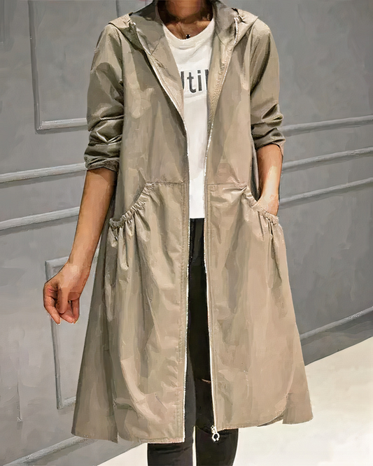Damen klassischer Trenchcoat mit Kapuze in elegantem Design