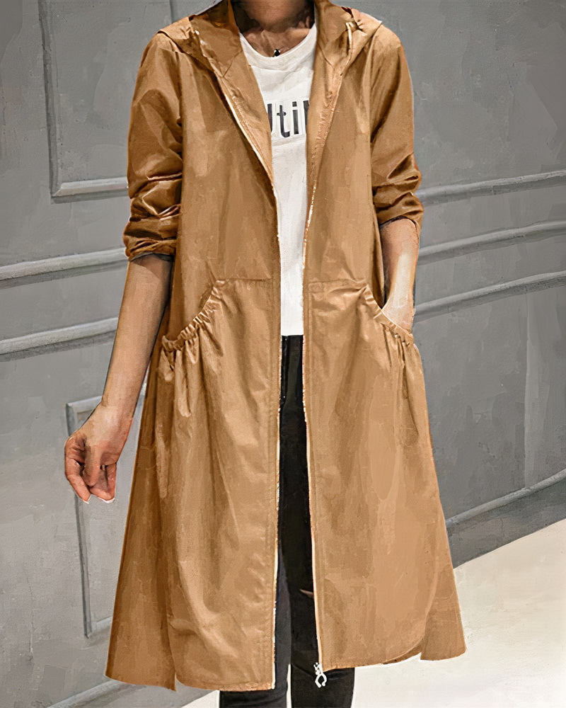 Damen klassischer Trenchcoat mit Kapuze in elegantem Design