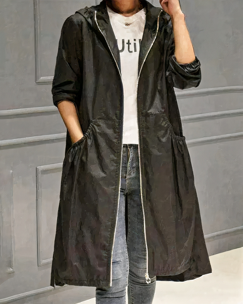 Damen klassischer Trenchcoat mit Kapuze in elegantem Design