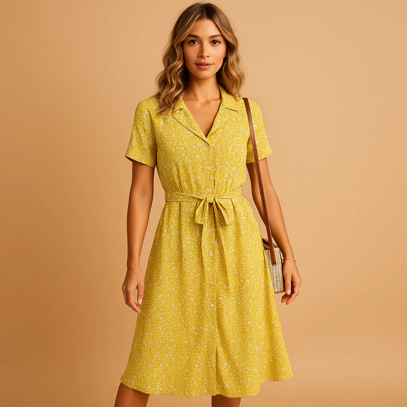  Damen klassisches geblümtes Kleid mit elegantem Schnitt und floralem Muster für vielseitige Anlässe