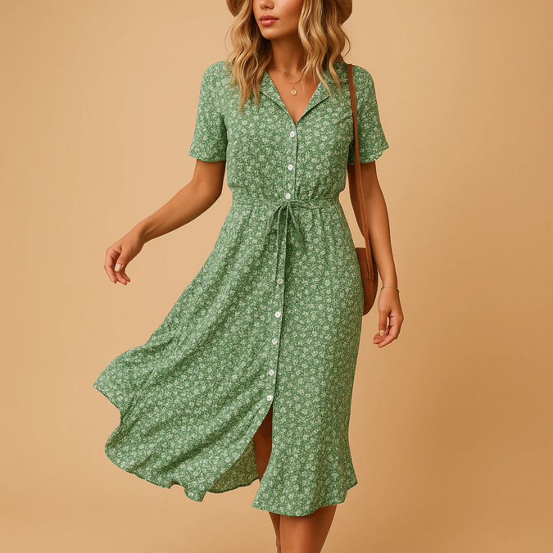  Damen klassisches geblümtes Kleid mit elegantem Schnitt und floralem Muster für vielseitige Anlässe