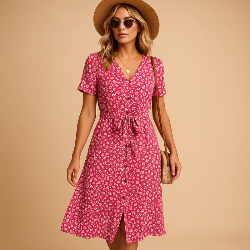  Damen klassisches geblümtes Kleid mit elegantem Schnitt und floralem Muster für vielseitige Anlässe