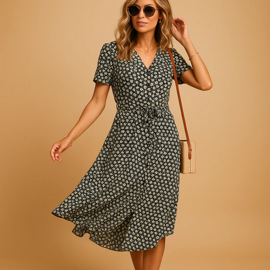  Damen klassisches geblümtes Kleid mit elegantem Schnitt und floralem Muster für vielseitige Anlässe