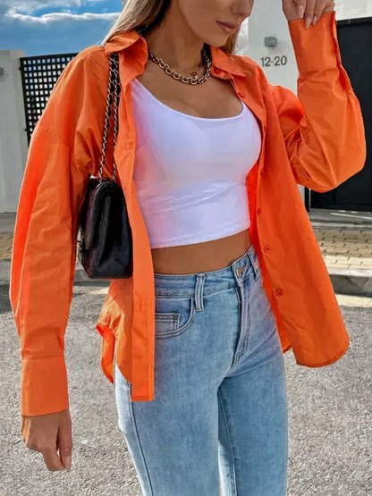 Damen lässige Bluse mit Knopfleiste in modernem, lockerem Schnitt für vielseitige Outfits.

