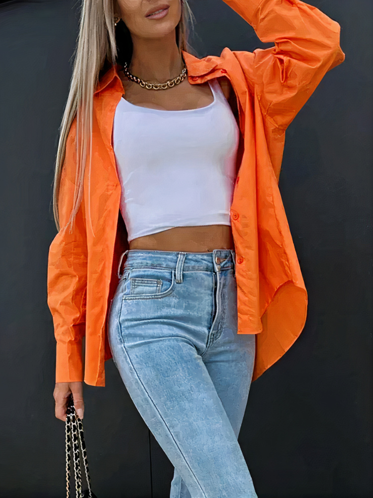Damen lässige Bluse mit Knopfleiste in modernem, lockerem Schnitt für vielseitige Outfits.

