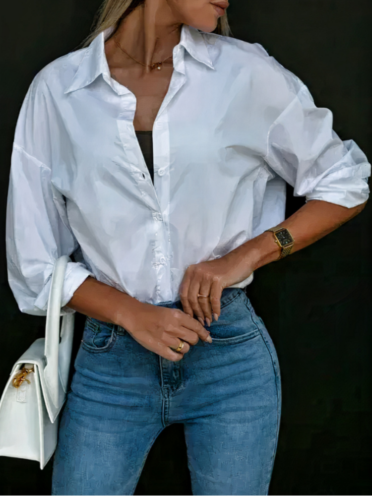 Damen lässige Bluse mit Knopfleiste in modernem, lockerem Schnitt für vielseitige Outfits.

