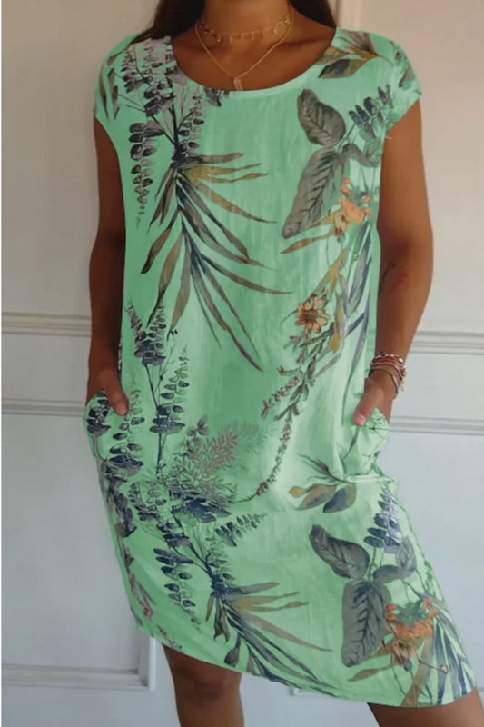  Damen lässiges geblümtes Kleid mit lockerer Passform und Taschen, ideal für sommerliche und entspannte Alltags-Outfits.

