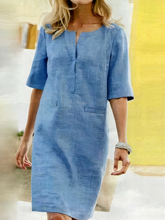 Damen lässiges kurzärmliges Kleid mit lockerem Schnitt für Alltag und Freizeit