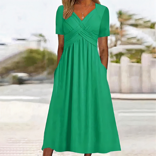 Damen lässiges Sommerkleid in Midi-Länge, perfekt für stilvolle und bequeme Sommerlooks.