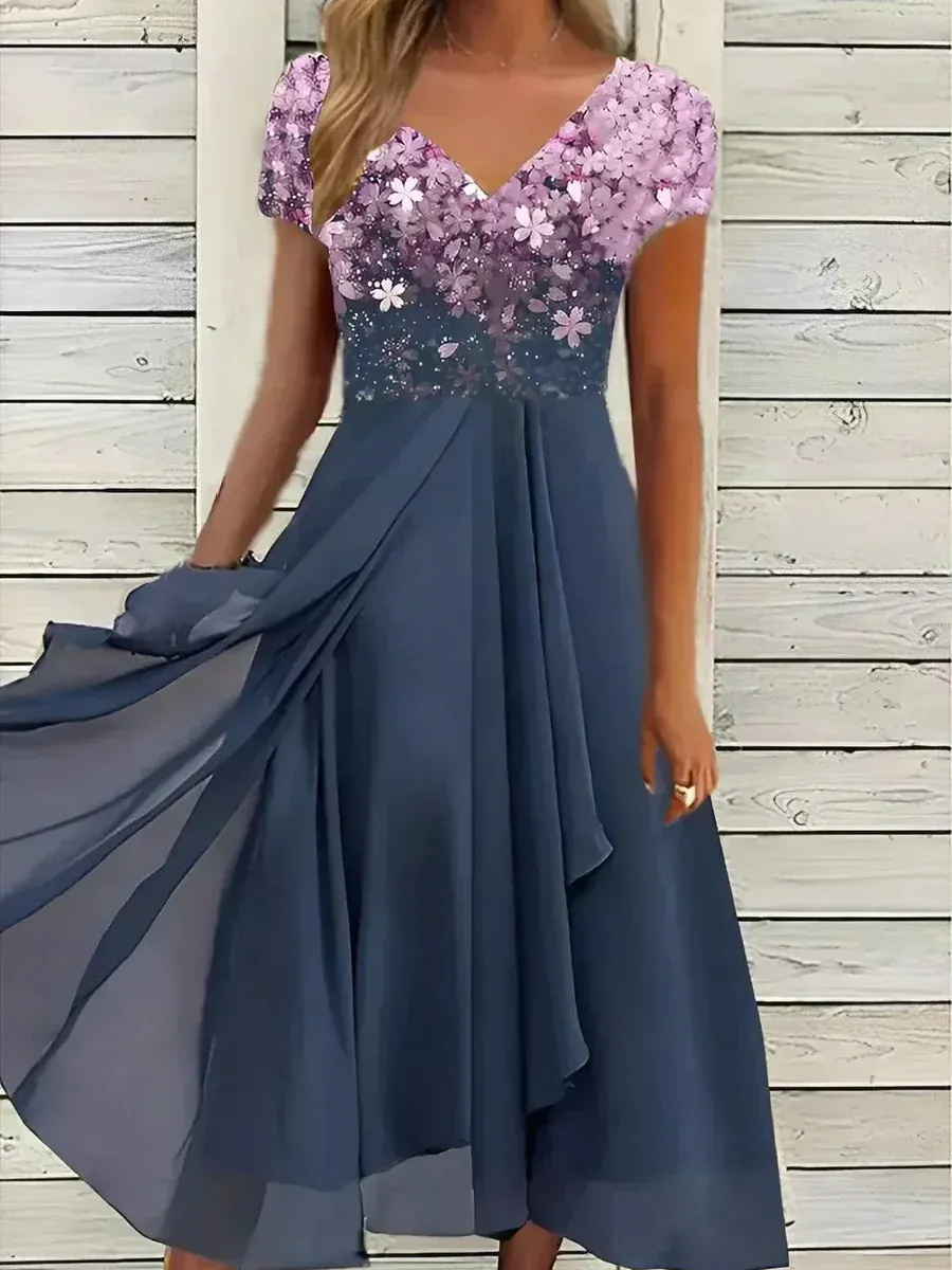 Damen lässiges Vintage-Blumenkleid mit floralem Muster für stilvolle Freizeit-Looks