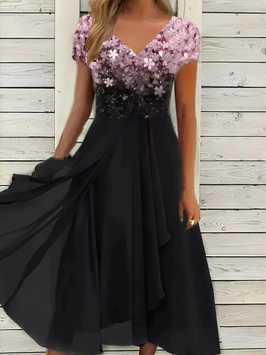 Damen lässiges Vintage-Blumenkleid mit floralem Muster für stilvolle Freizeit-Looks