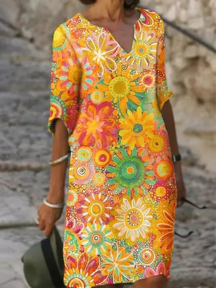 Damen langärmliges geblümtes Sommerkleid mit floralem Muster für elegante Sommerlooks









