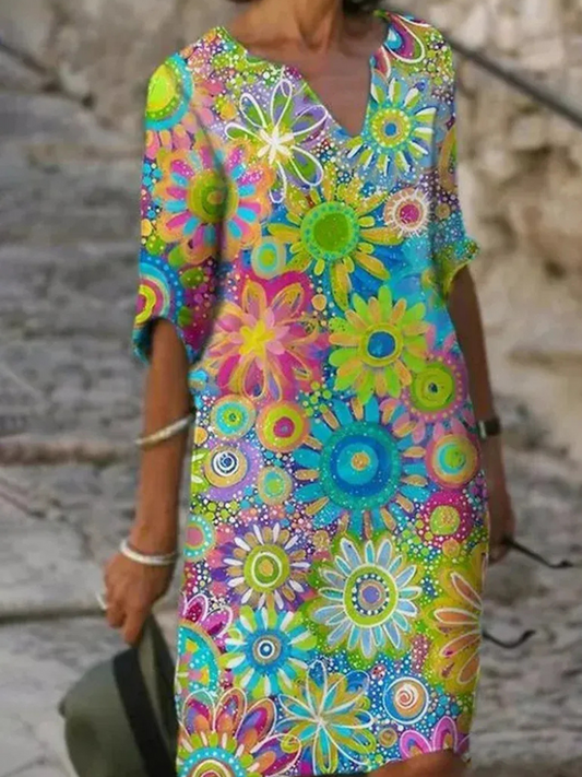 Damen langärmliges geblümtes Sommerkleid mit floralem Muster für elegante Sommerlooks









