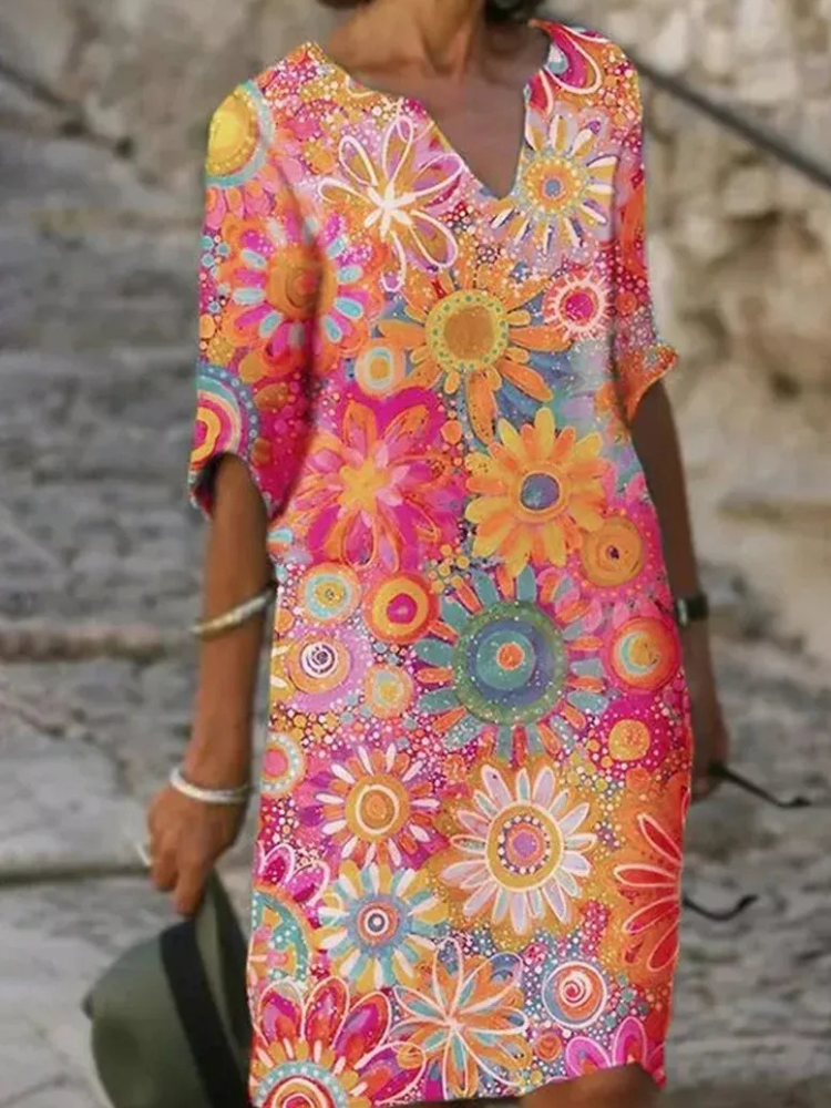Damen langärmliges geblümtes Sommerkleid mit floralem Muster für elegante Sommerlooks










