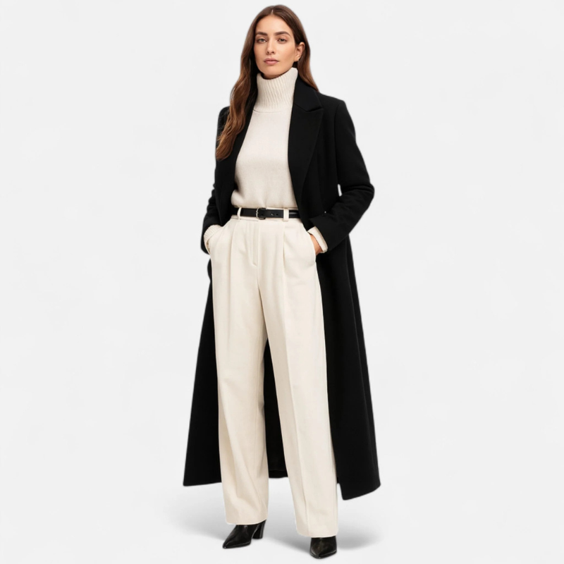Damen langer eleganter Wintermantel, stilvoller Mantel für kalte Tage und festliche Anlässe