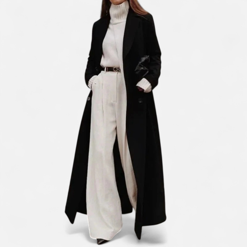 Damen langer eleganter Wintermantel, stilvoller Mantel für kalte Tage und festliche Anlässe